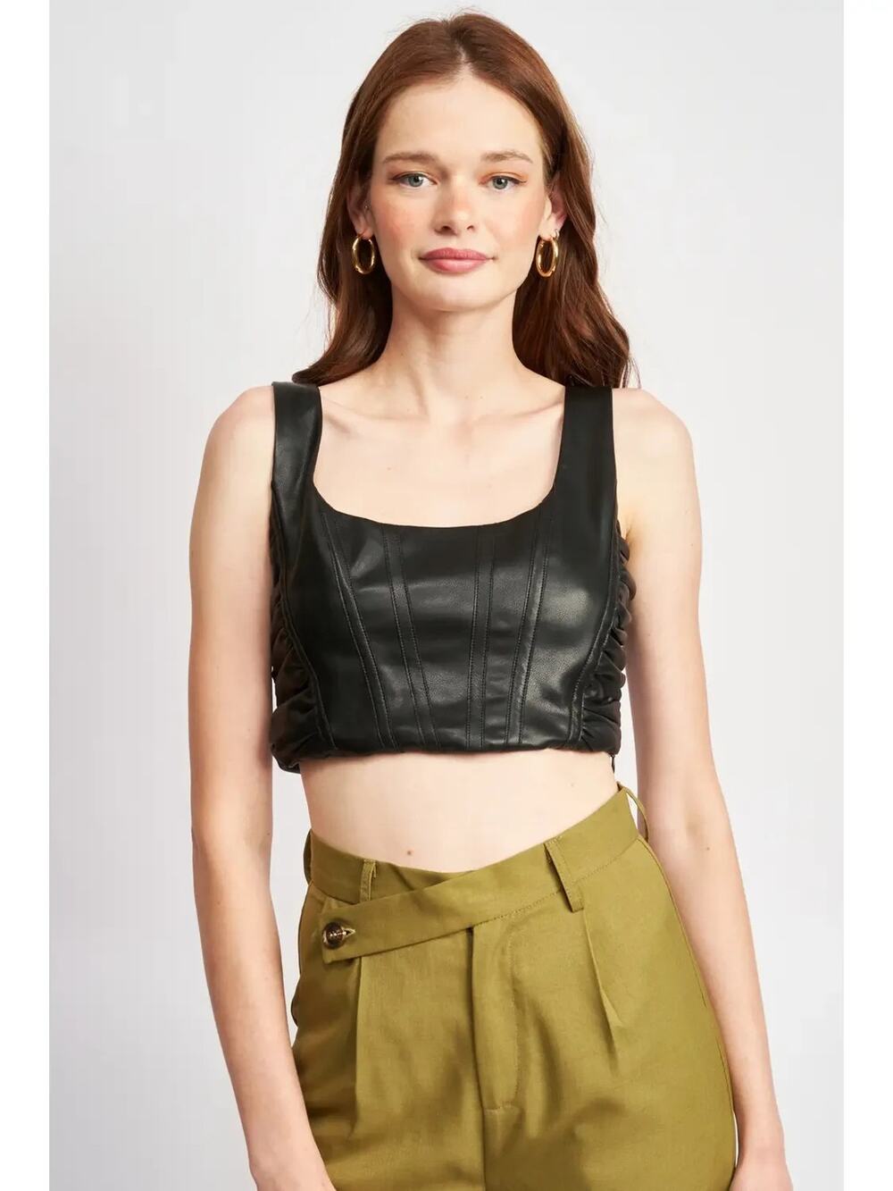 Emory Park Black SCOOP NECK Faux LEATHER TANK TOP Small